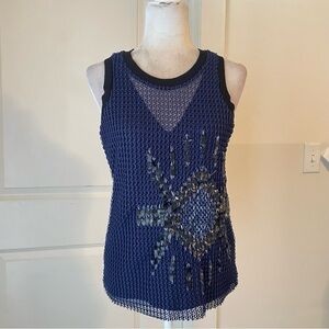 Sachin & Babi Net Knit Sequin Blue and Black Top Size XS
